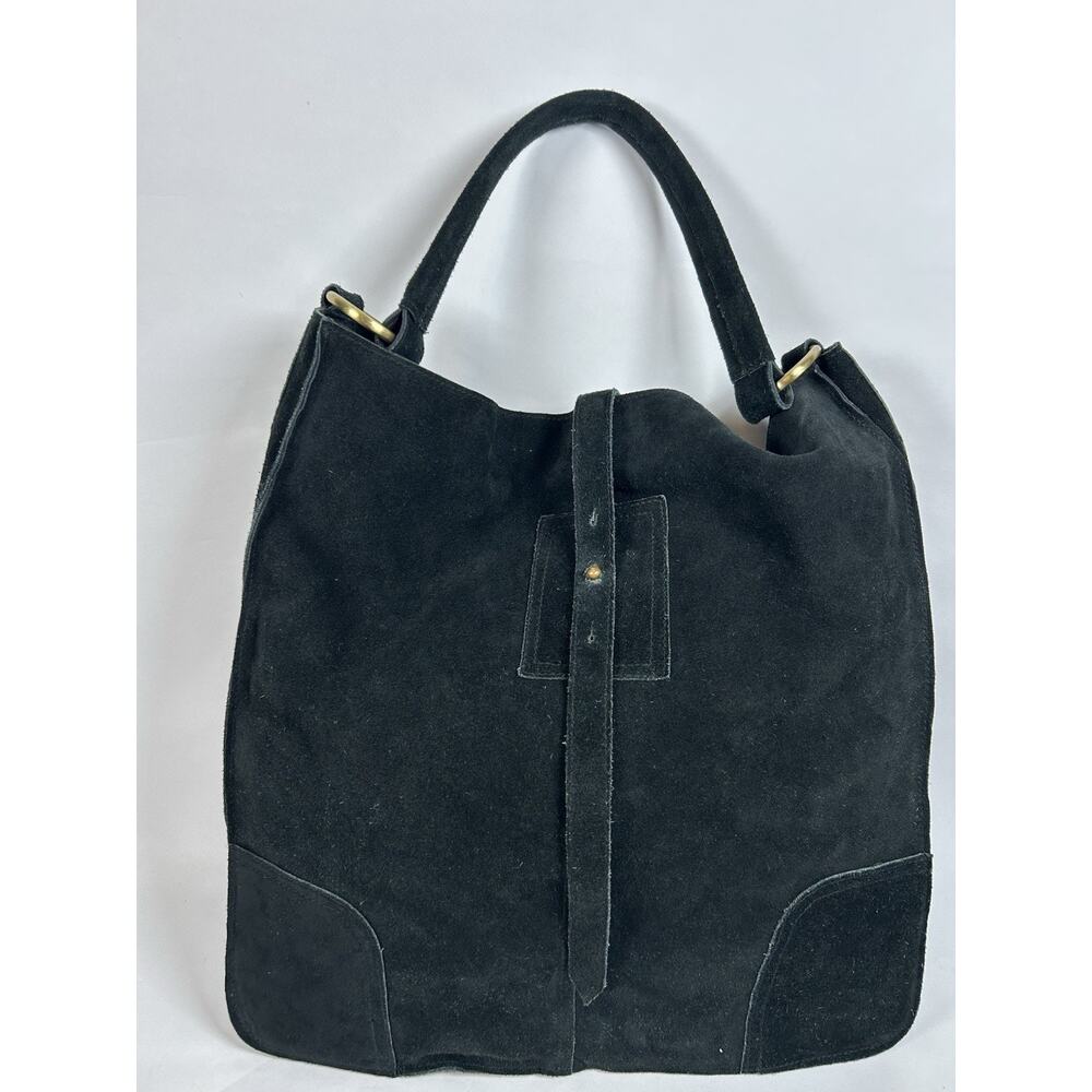Black Suede Large Single Top Handle Bucket Bag "The Royal Standard" India EUC